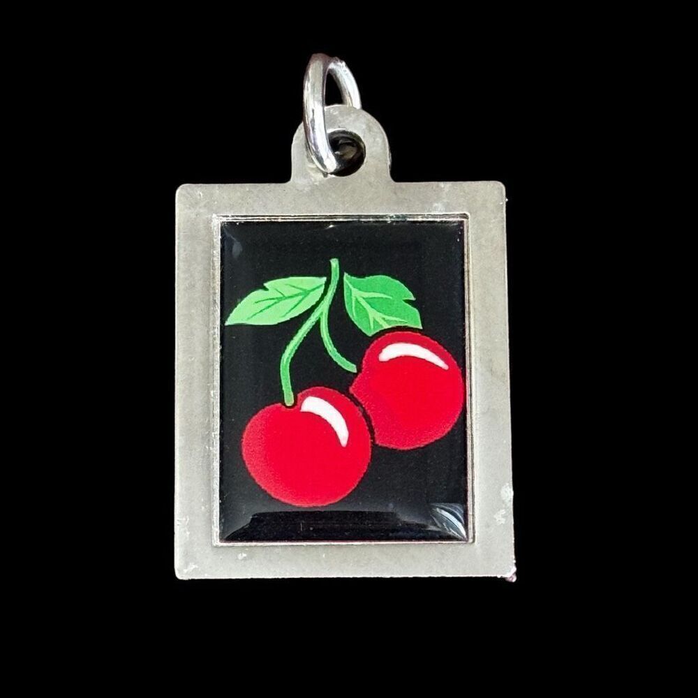 Silver Tone Retro Pinup Rockabilly Cherry Necklace Pendant